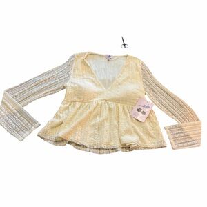 Ruby & Jewel Cream Babydoll Blouse XL Long Sleeve Boho Top